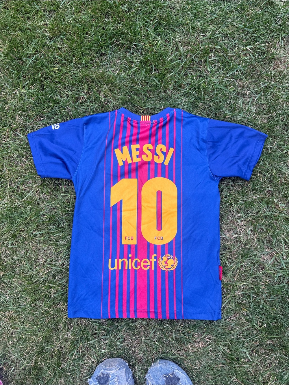 Kids' Messi #10 Blue and Red Short Sleeve Jersey